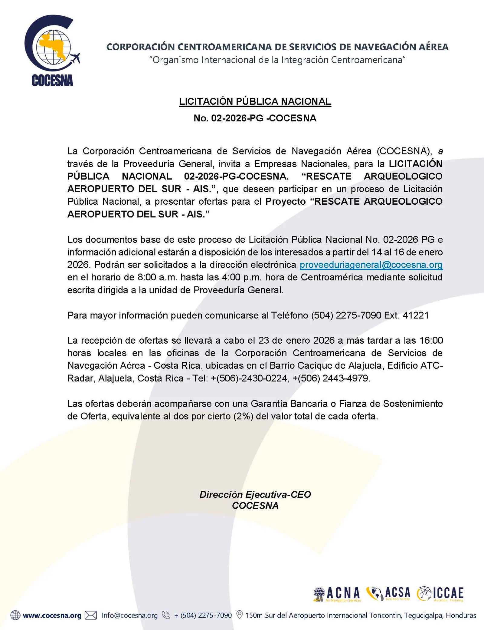 LICITACIÓN PÚBLICA NACIONAL RESCATE ARQUEOLOGICO AEROPUERTO DEL SUR – AIS