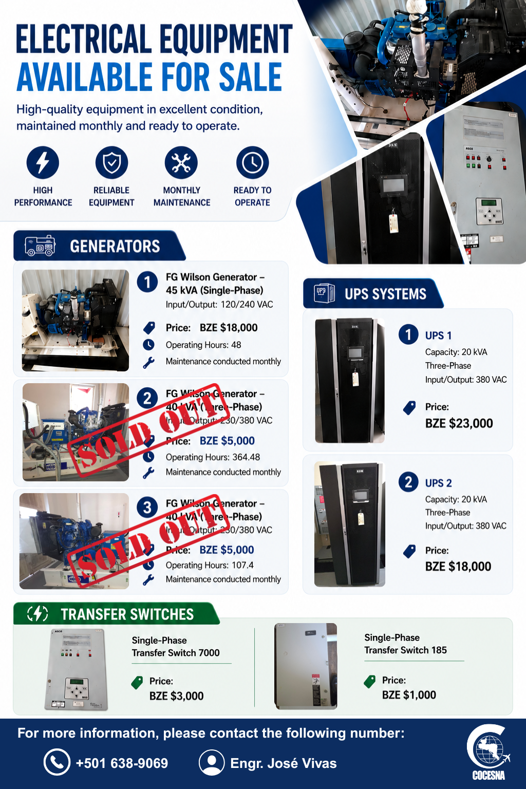 SALE OF EQUIPMENT IN BELIZE